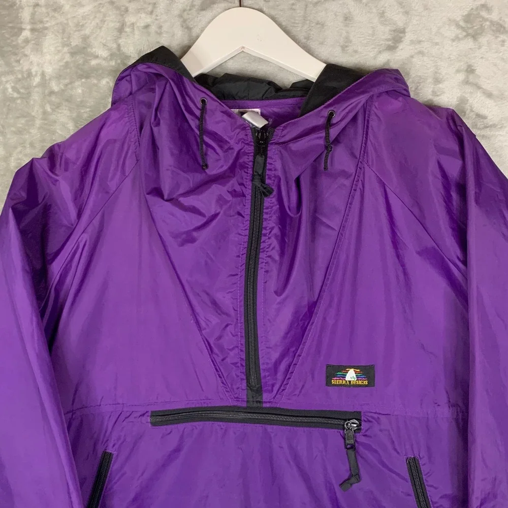 Sierra Designs Windbreaker Jacket Anorak VTG Purple Nylon Half Zip Hooded Mens M